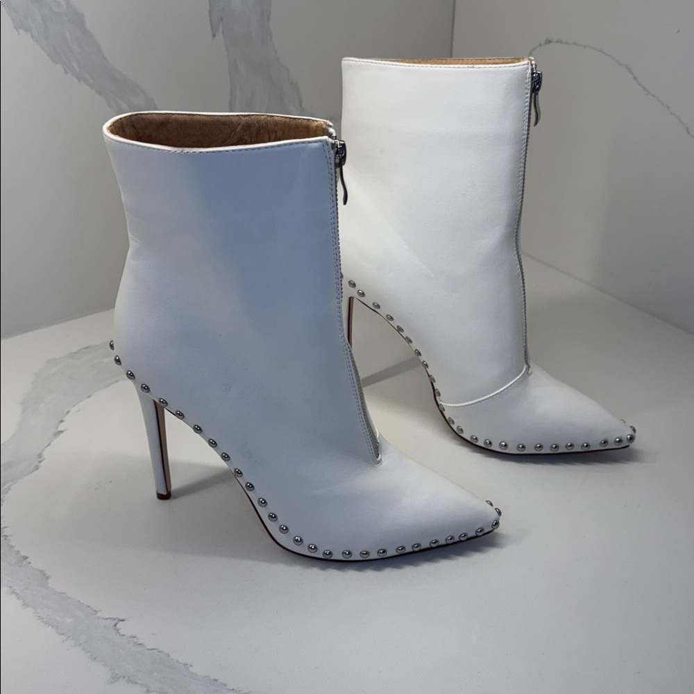Elegant White Studded Ankle Boots